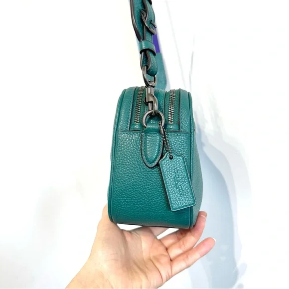 Coach Jes Crossbody With Horse And Carriage Embossed Pebbled leather Viridian